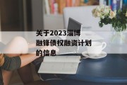 关于2023淄博融锋债权融资计划的信息