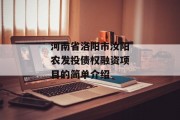 河南省洛阳市汝阳农发投债权融资项目的简单介绍