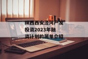 陕西西安泾河产发投资2023年融资计划的简单介绍