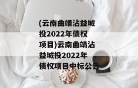 (云南曲靖沾益城投2022年债权项目)云南曲靖沾益城投2022年债权项目中标公告