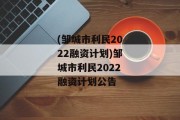 (邹城市利民2022融资计划)邹城市利民2022融资计划公告